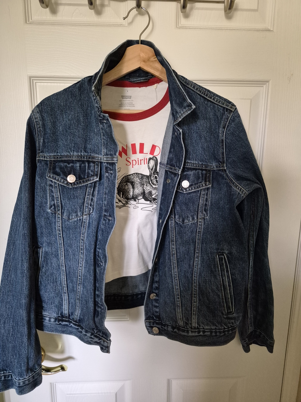 NWT! Levi's Wild Spirit Rabbit Graphic Cropped Ringer Tee Red White - Size M